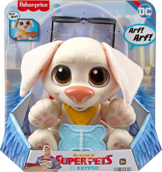 Fisher-Price DC Super Pets HGV05 - DC League of Super-Pets Baby Krypto, bewegliche Hundepuppe mit Geräuschen und Spielzubehör für Kinder ab 3 Jahren