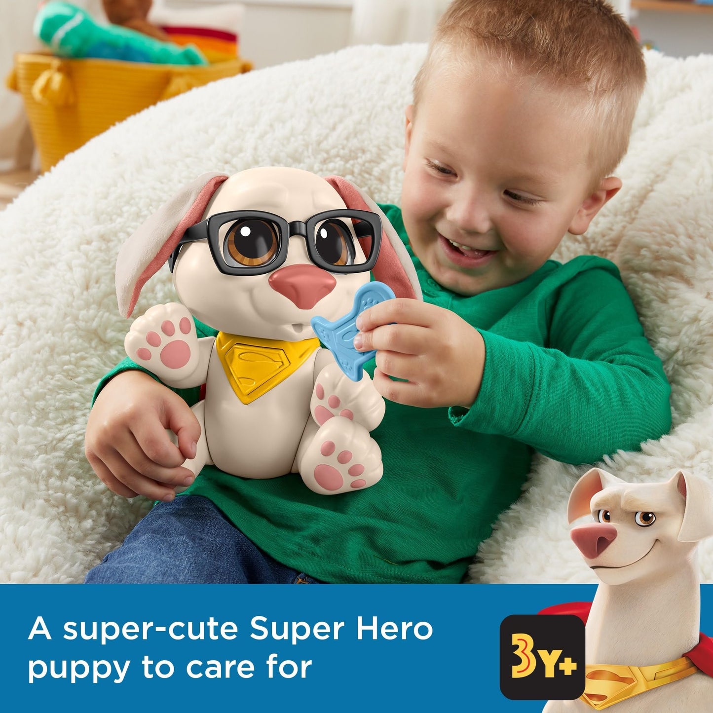 Fisher-Price DC Super Pets HGV05 - DC League of Super-Pets Baby Krypto, bewegliche Hundepuppe mit Geräuschen und Spielzubehör für Kinder ab 3 Jahren